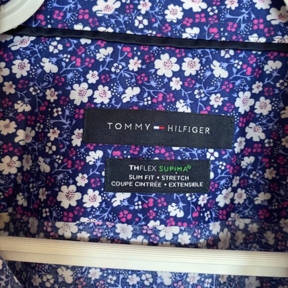 Tommy Hilfiger Floral Dress Shirt Long Sleeve Button Down Slim Fit Stretch M 16 - Picture 5 of 7